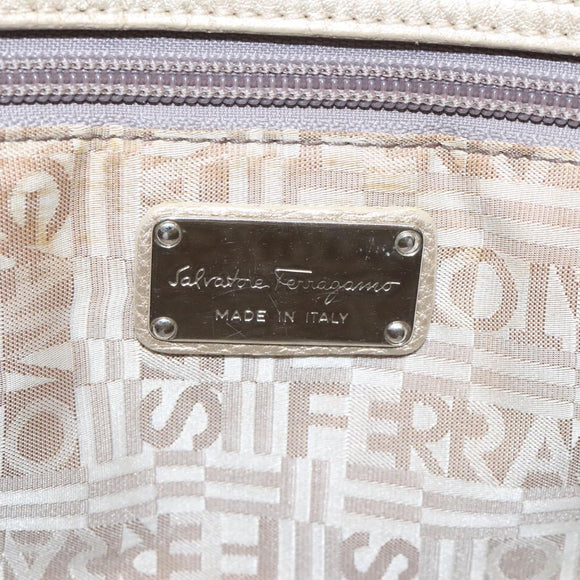 Salvatore Ferragamo Gancini Hand Bag Leather Gold Auth am7952