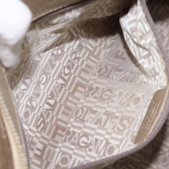 Salvatore Ferragamo Gancini Hand Bag Leather Gold Auth am7952