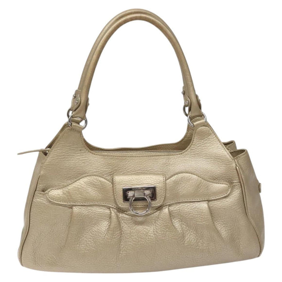 Salvatore Ferragamo Gancini Hand Bag Leather Gold Auth am7952