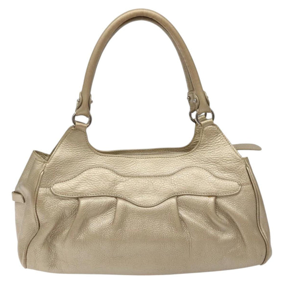 Salvatore Ferragamo Gancini Hand Bag Leather Gold Auth am7952