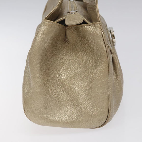 Salvatore Ferragamo Gancini Hand Bag Leather Gold Auth am7952