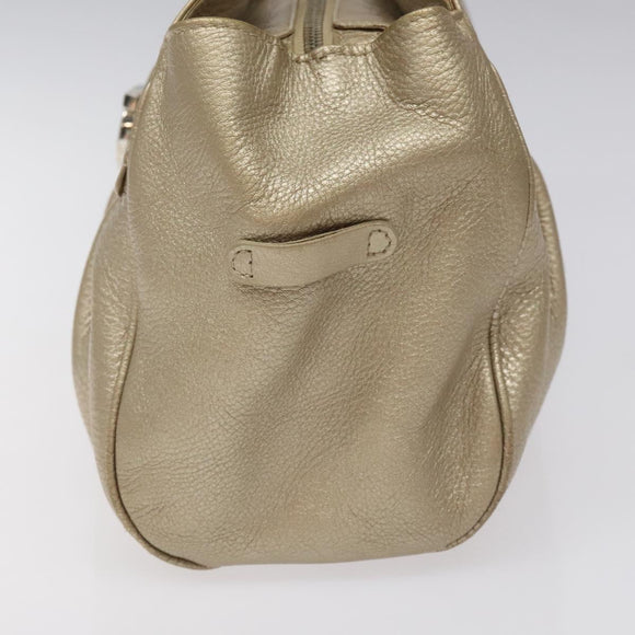 Salvatore Ferragamo Gancini Hand Bag Leather Gold Auth am7952