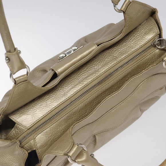 Salvatore Ferragamo Gancini Hand Bag Leather Gold Auth am7952