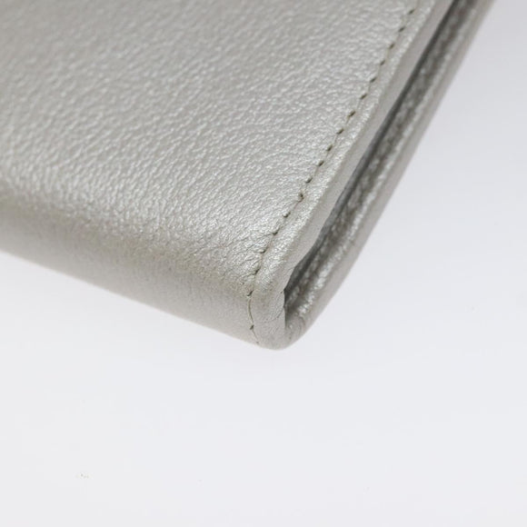 CHANEL Camelia Long Wallet Leather Silver CC Auth am7960