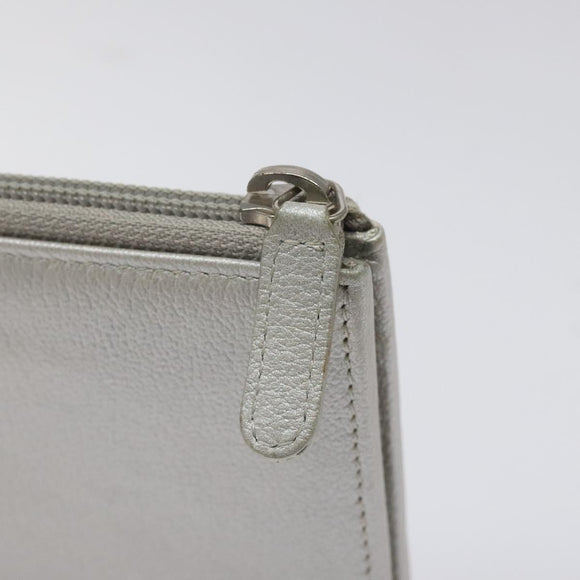 CHANEL Camelia Long Wallet Leather Silver CC Auth am7960