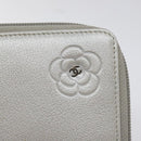 CHANEL Camelia Long Wallet Leather Silver CC Auth am7960-13
