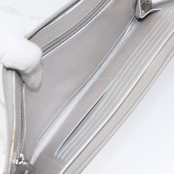 CHANEL Camelia Long Wallet Leather Silver CC Auth am7960
