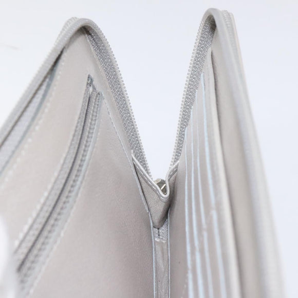 CHANEL Camelia Long Wallet Leather Silver CC Auth am7960