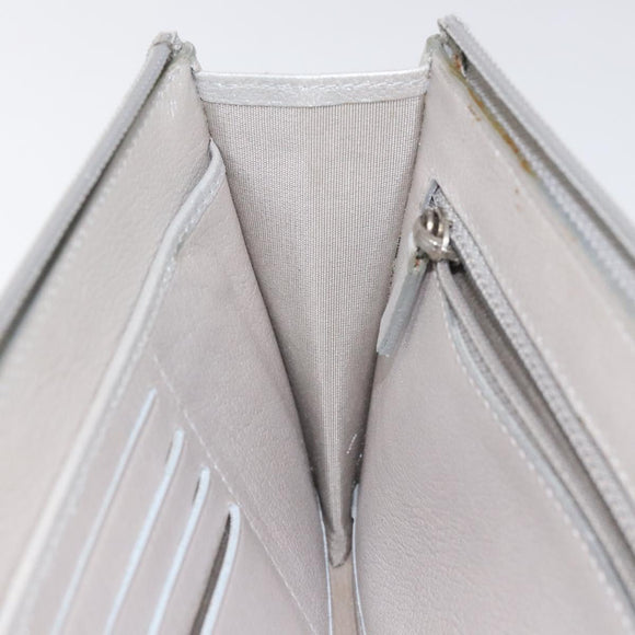 CHANEL Camelia Long Wallet Leather Silver CC Auth am7960