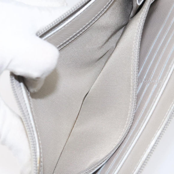 CHANEL Camelia Long Wallet Leather Silver CC Auth am7960