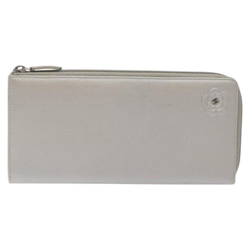 CHANEL Camelia Long Wallet Leather Silver CC Auth am7960 - 0