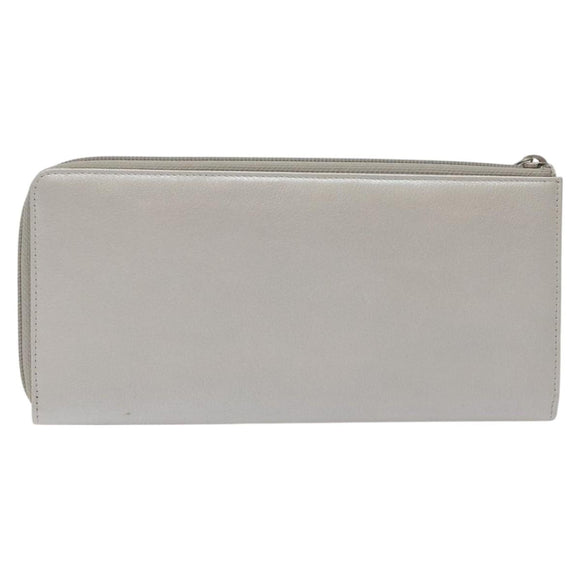 CHANEL Camelia Long Wallet Leather Silver CC Auth am7960