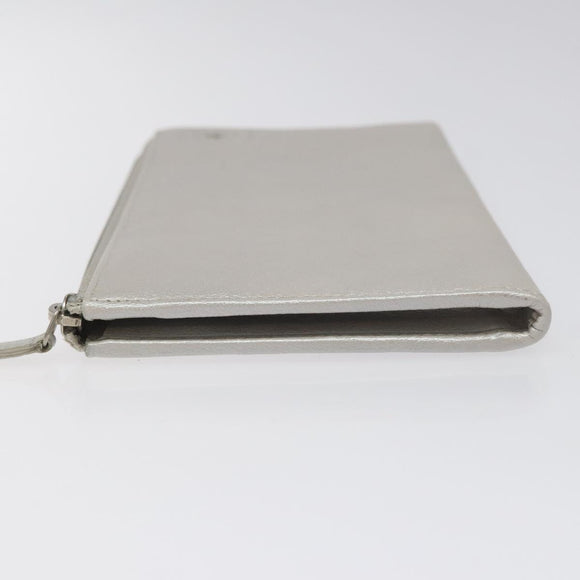 CHANEL Camelia Long Wallet Leather Silver CC Auth am7960