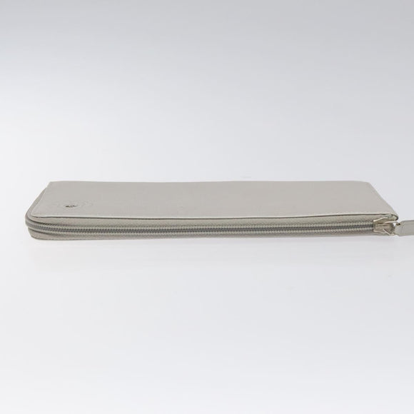 CHANEL Camelia Long Wallet Leather Silver CC Auth am7960