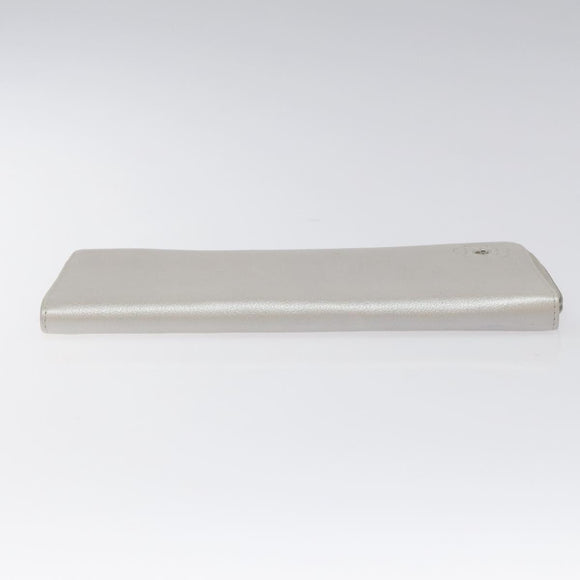 CHANEL Camelia Long Wallet Leather Silver CC Auth am7960