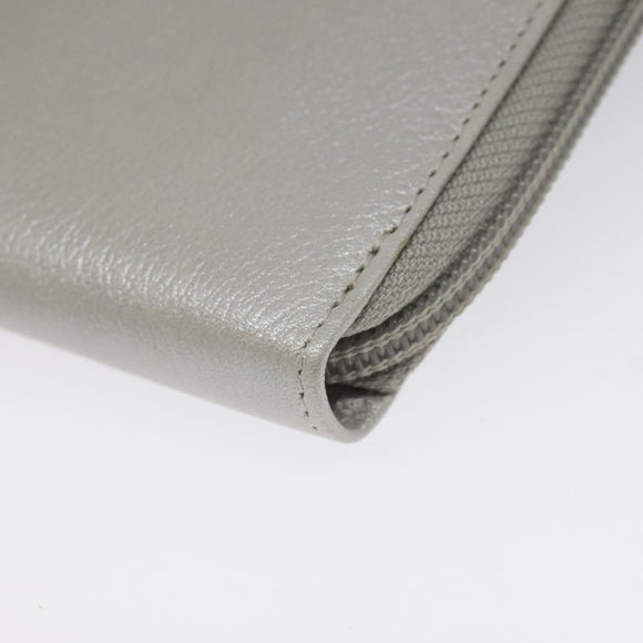 CHANEL Camelia Long Wallet Leather Silver CC Auth am7960