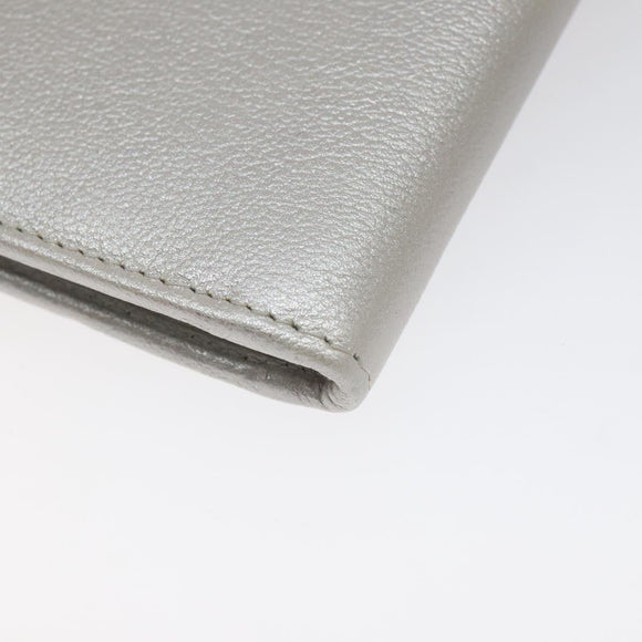 CHANEL Camelia Long Wallet Leather Silver CC Auth am7960