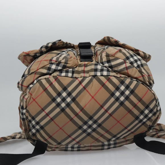 BURBERRY Nova Check Blue Label Backpack Nylon Beige Silver Auth am7971