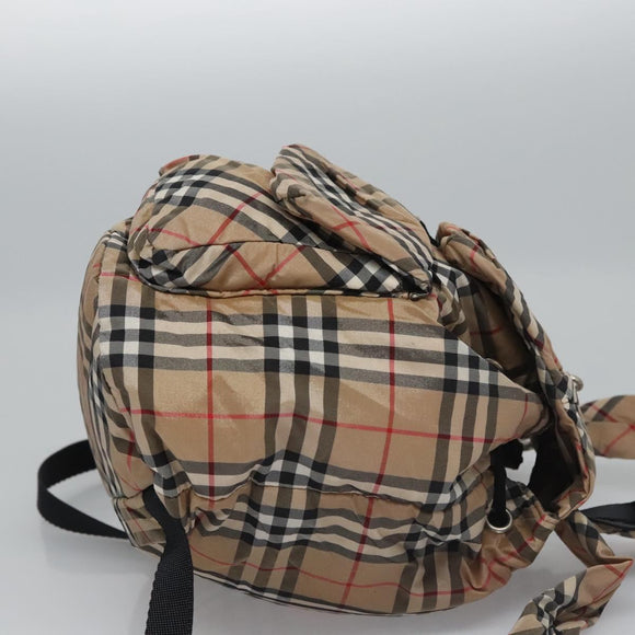 BURBERRY Nova Check Blue Label Backpack Nylon Beige Silver Auth am7971