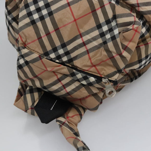 BURBERRY Nova Check Blue Label Backpack Nylon Beige Silver Auth am7971