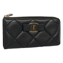 Salvatore Ferragamo Vala Long Wallet Leather Gold Black Auth am8004-1