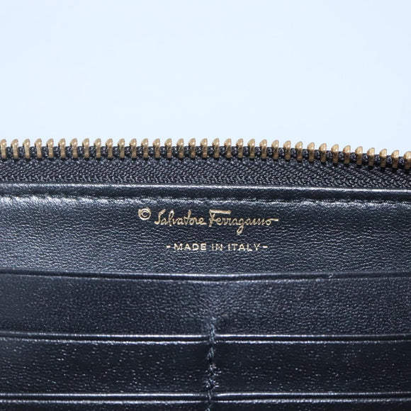 Salvatore Ferragamo Vala Long Wallet Leather Gold Black Auth am8004