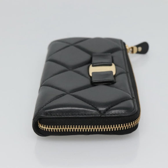 Salvatore Ferragamo Vala Long Wallet Leather Gold Black Auth am8004
