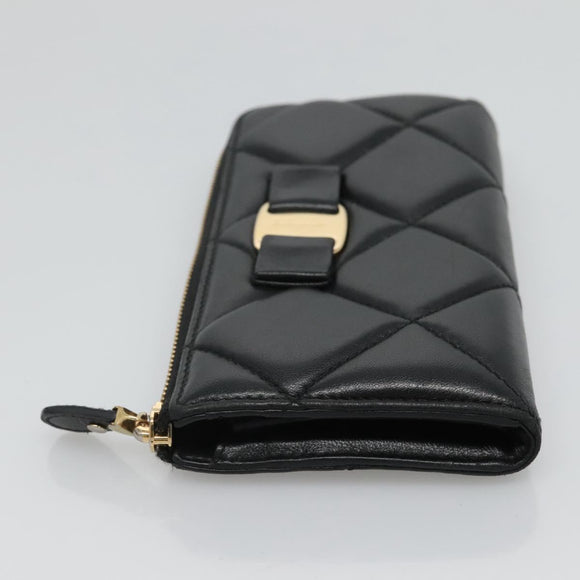 Salvatore Ferragamo Vala Long Wallet Leather Gold Black Auth am8004