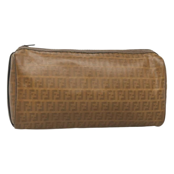 FENDI Zucchino Canvas Clutch Bag PVC Vintage Beige Auth am8012