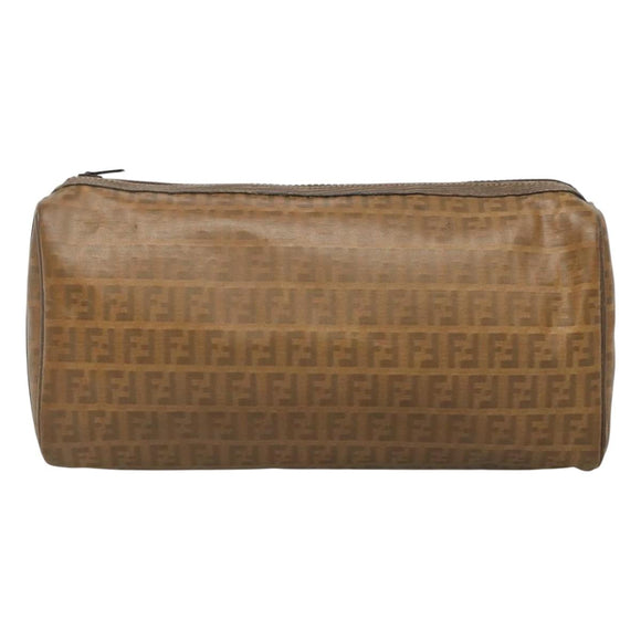 FENDI Zucchino Canvas Clutch Bag PVC Vintage Beige Auth am8012