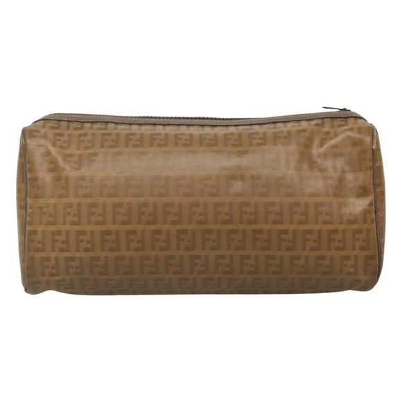 FENDI Zucchino Canvas Clutch Bag PVC Vintage Beige Auth am8012