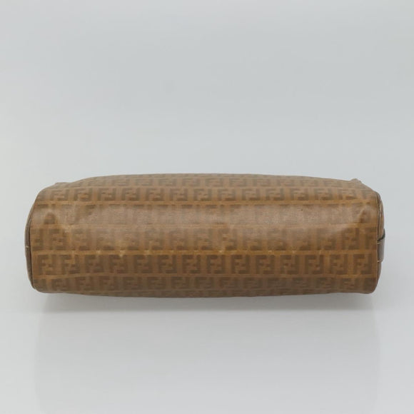 FENDI Zucchino Canvas Clutch Bag PVC Vintage Beige Auth am8012