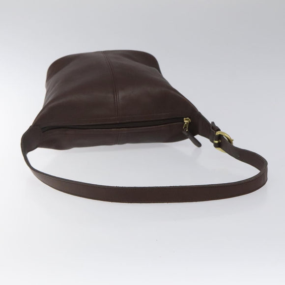 Coach Shoulder Bag Leather Brown gold Auth am8019
