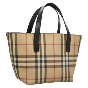 BURBERRY Nova Check Hand Bag PVC Beige Silver Auth am8055