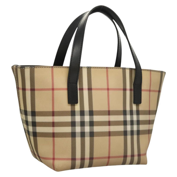 BURBERRY Nova Check Hand Bag PVC Beige Silver Auth am8055