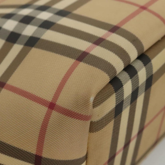 BURBERRY Nova Check Hand Bag PVC Beige Silver Auth am8055