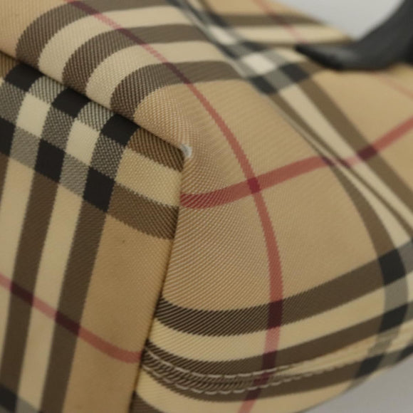 BURBERRY Nova Check Hand Bag PVC Beige Silver Auth am8055