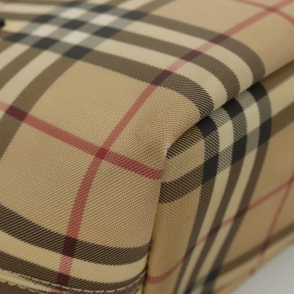BURBERRY Nova Check Hand Bag PVC Beige Silver Auth am8055