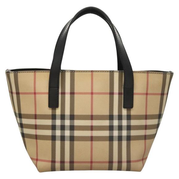 BURBERRY Nova Check Hand Bag PVC Beige Silver Auth am8055