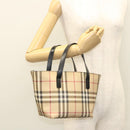 BURBERRY Nova Check Hand Bag PVC Beige Silver Auth am8055-25