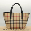 BURBERRY Nova Check Hand Bag PVC Beige Silver Auth am8055-12