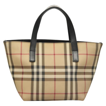 BURBERRY Nova Check Hand Bag PVC Beige Silver Auth am8055 - 0
