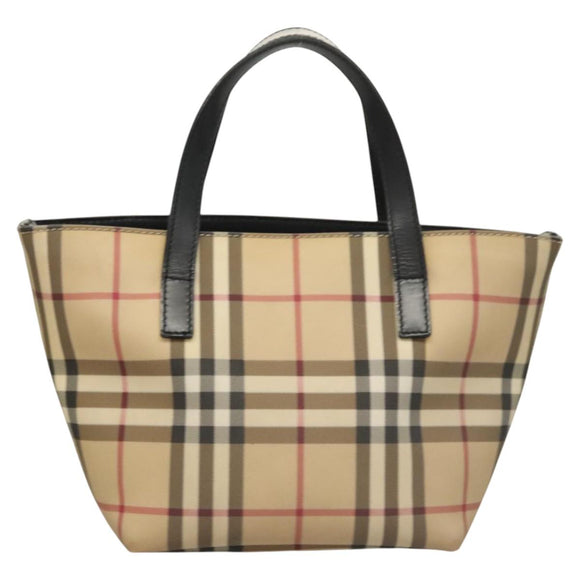 BURBERRY Nova Check Hand Bag PVC Beige Silver Auth am8055