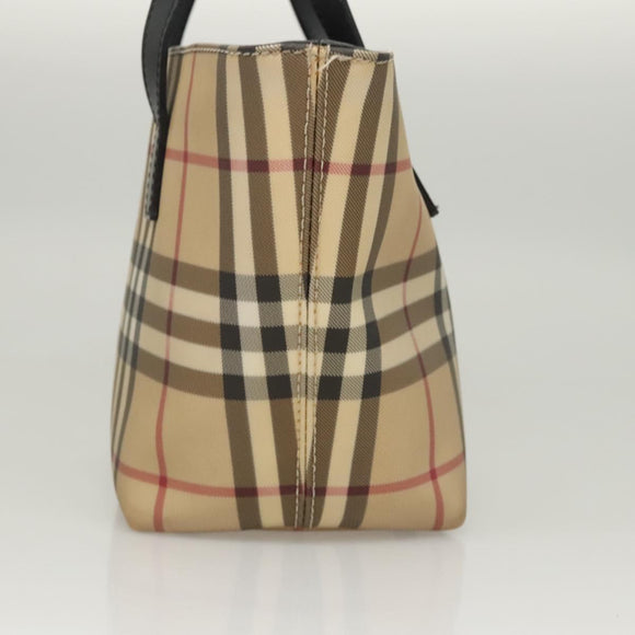 BURBERRY Nova Check Hand Bag PVC Beige Silver Auth am8055