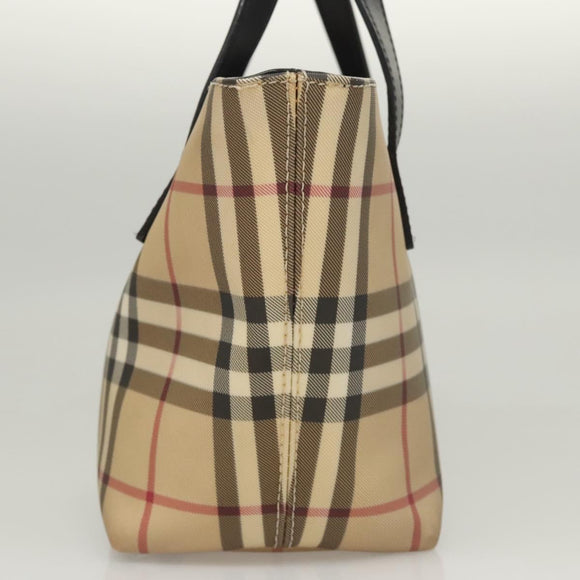 BURBERRY Nova Check Hand Bag PVC Beige Silver Auth am8055