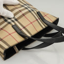 BURBERRY Nova Check Hand Bag PVC Beige Silver Auth am8055-6