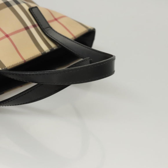 BURBERRY Nova Check Hand Bag PVC Beige Silver Auth am8055