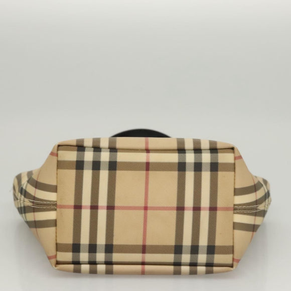 BURBERRY Nova Check Hand Bag PVC Beige Silver Auth am8055