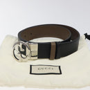 GUCCI Belt Leather Outlet 37.4"" Black Silver 449715 Auth am8061-11