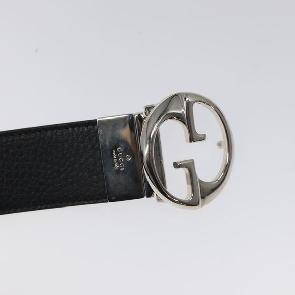 GUCCI Riem Leer Outlet 37.4"" Zwart Zilver 449715 Auth am8061